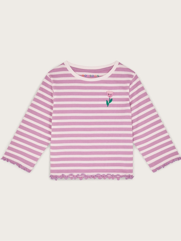 Monsoon Purple 100% Cotton Tulip Stripe Top - Image 1 of 3