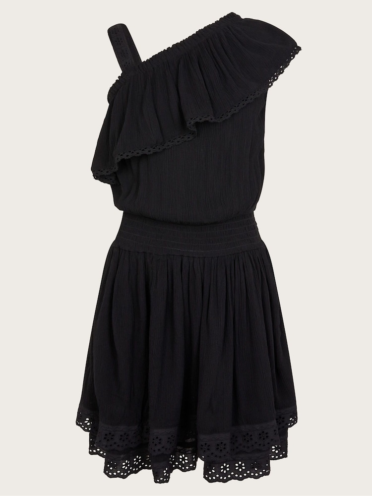 Monsoon Black Asymmetrical Broderie Frill Dress - Image 1 of 3