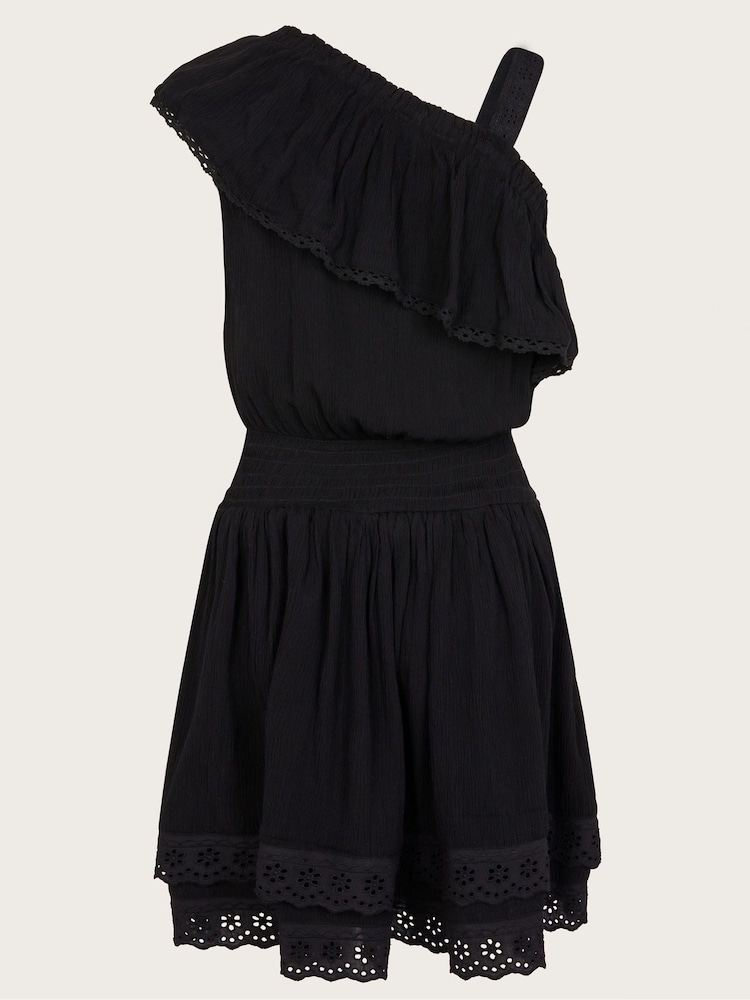 Monsoon Black Asymmetrical Broderie Frill Dress - Image 2 of 3