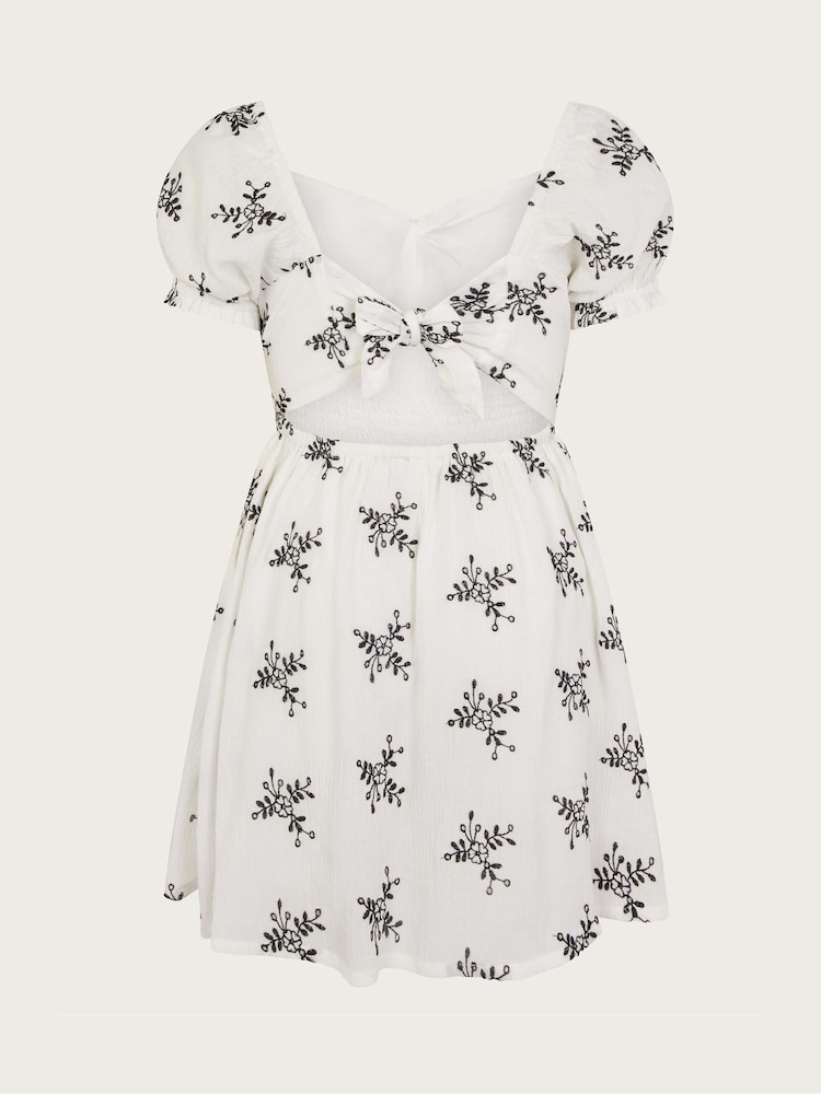 Monsoon White Broderie Floral Puff Sleeve Dress - Image 2 of 3