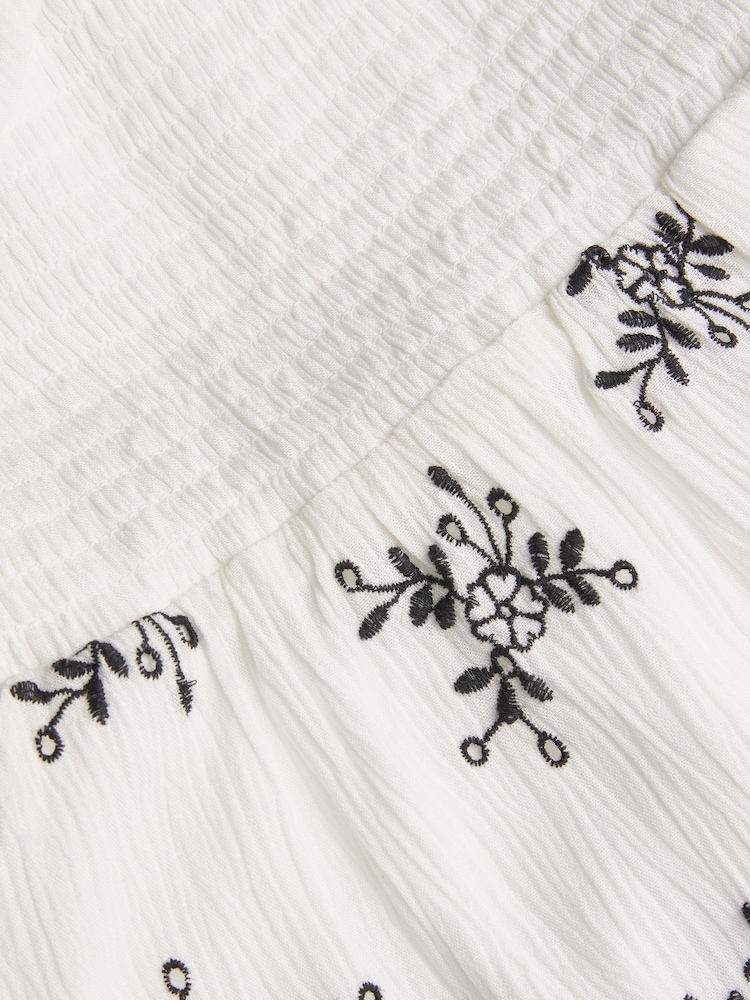 Monsoon White Broderie Floral Puff Sleeve Dress - Image 3 of 3
