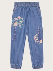 Monsoon Blue Embroidered Chambray Cargo Trousers - Image 1 of 3