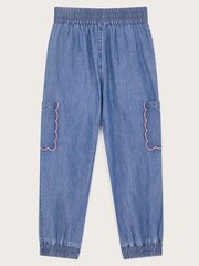Monsoon Blue Embroidered Chambray Cargo Trousers - Image 2 of 3