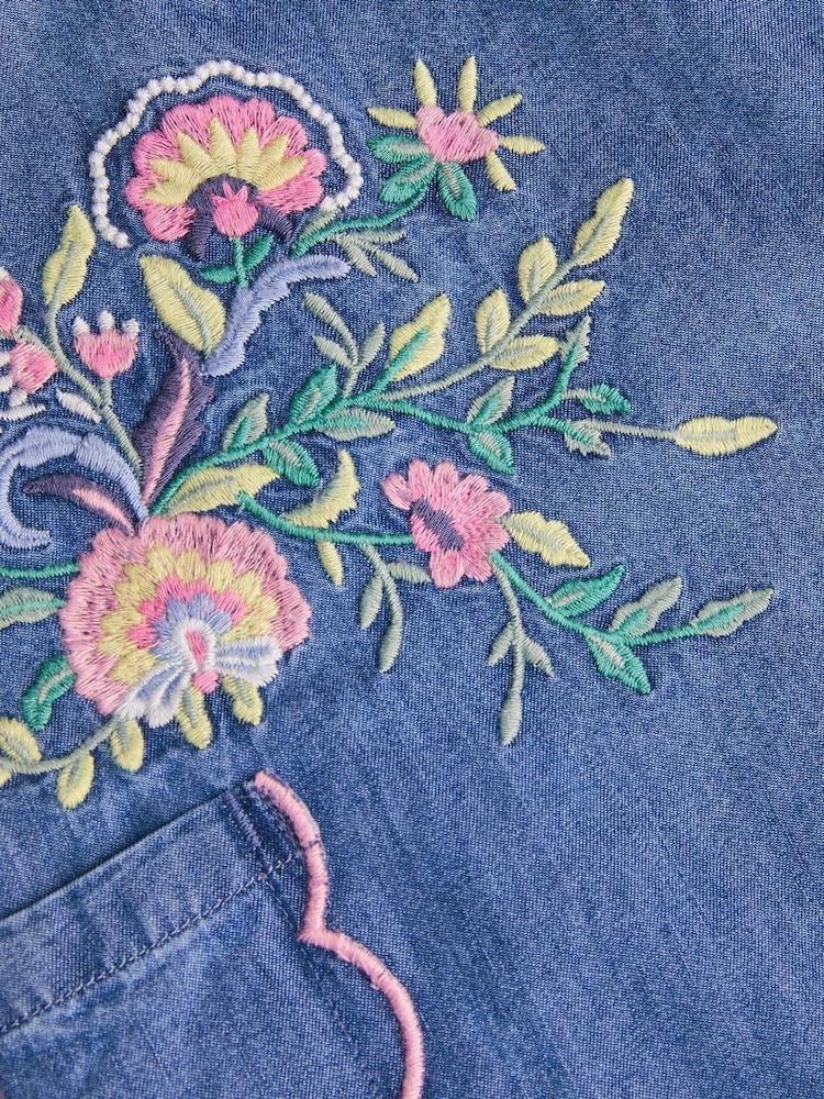 Monsoon Blue Embroidered Chambray Cargo Trousers - Image 3 of 3