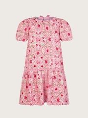 Monsoon Pink Heart Print Puff Sleeve Dress - Image 1 of 3
