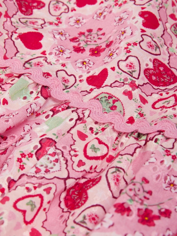 Monsoon Pink Heart Print Puff Sleeve Dress - Image 3 of 3