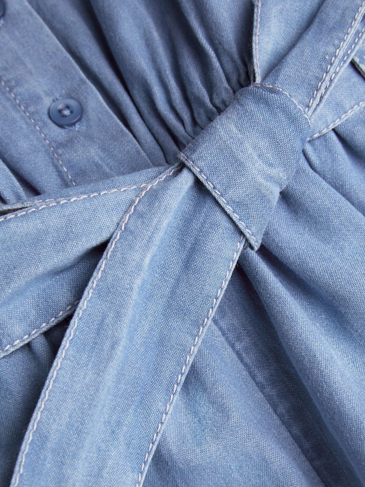 Monsoon Blue Embroidered Chambray Short Sleeve 100% Cotton Playsuit - Image 4 of 4