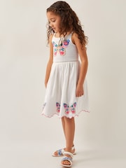 Monsoon Natural Butterfly Embroidered Cotton Dress - Image 1 of 4