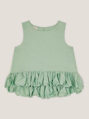 Monsoon Green Sleeveless Ruffle 100% Cotton Hem Top - Image 1 of 2