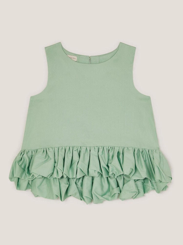 Monsoon Green Sleeveless Ruffle 100% Cotton Hem Top - Image 1 of 2