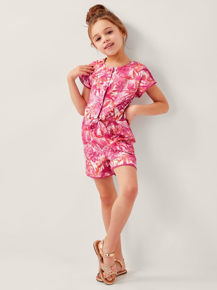 Monsoon Pink Birds Of Paradise Short Sleeve Playsuit - Image 1 of 3