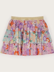 Monsoon Purple Floral Print Tiered 100% Cotton Skirt - Image 2 of 3