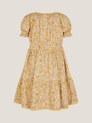 Monsoon Yellow Floral Puff Sleeve Jersey 100% Cotton Dress - Image 3 of 3