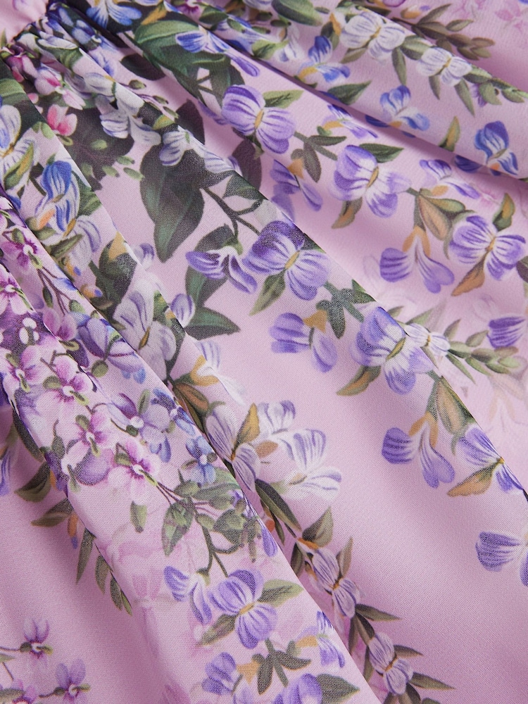 Monsoon Purple Floral Print Flutter Sleeve Dress - Image 3 of 3