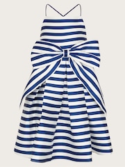 Monsoon Blue Stripe Bow Strappy Twill Dress - Image 1 of 3