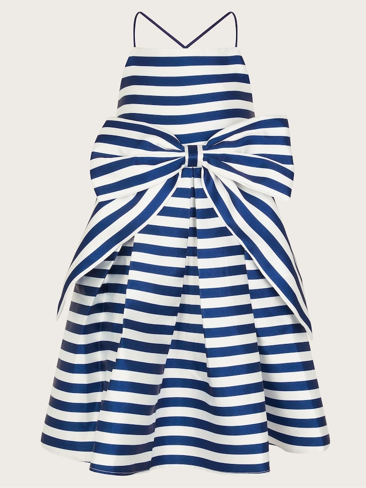 Monsoon Blue Stripe Bow Strappy Twill Dress - Image 1 of 3