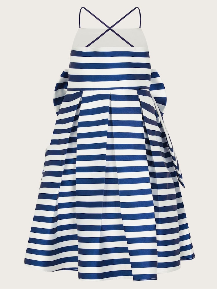 Monsoon Blue Stripe Bow Strappy Twill Dress - Image 2 of 3