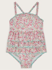 Monsoon Pink Baby Ditsy Floral Print Frilly Swimsuit - Image 1 of 3