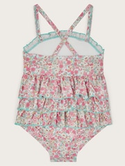 Monsoon Pink Baby Ditsy Floral Print Frilly Swimsuit - Image 2 of 3