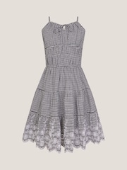 Monsoon Black Embroidered Gingham 100% Cotton Sun Dress - Image 1 of 2