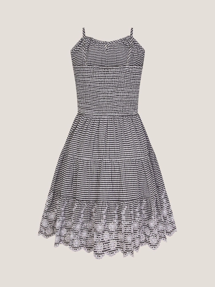 Monsoon Black Embroidered Gingham 100% Cotton Sun Dress - Image 2 of 2