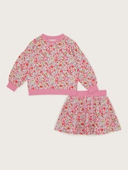 Monsoon Pink Ditsy Floral Sweatshirt and Skort Set - Image 1 of 3