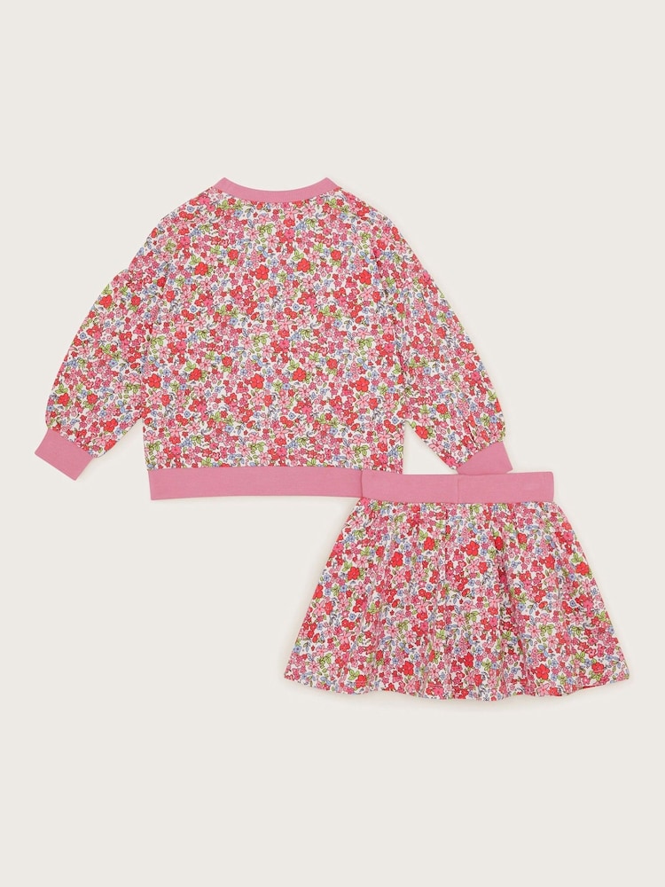 Monsoon Pink Ditsy Floral Sweatshirt and Skort Set - Image 2 of 3