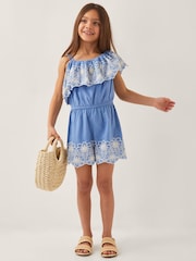 Monsoon Blue Embroidered Frill Playsuit - Image 1 of 4