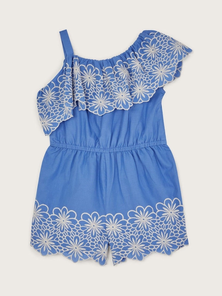 Monsoon Blue Embroidered Frill Playsuit - Image 3 of 4