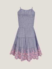 Monsoon Blue Embroidered Gingham 100% Cotton Sun Dress - Image 2 of 2