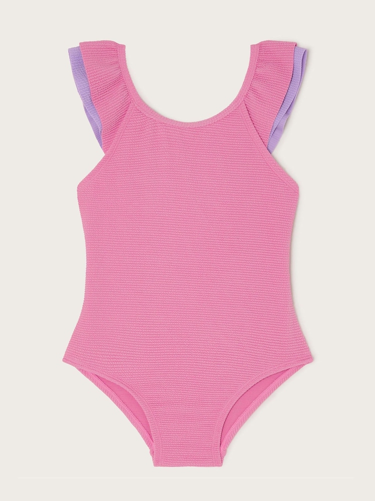 Monsoon Pink Frilly Seersucker Swimsuit - Image 1 of 1