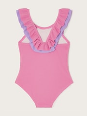 Monsoon Pink Frilly Seersucker Swimsuit - Image 2 of 3