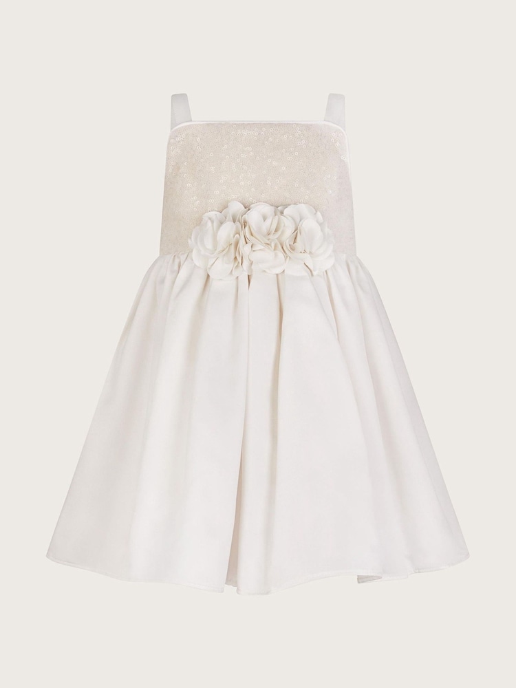 Monsoon White Baby Orelia Sequin Satin Dress - Image 1 of 3