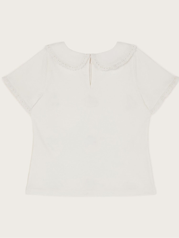 Monsoon Natural Floral Embroidered Collar 100% Cotton T-Shirt - Image 2 of 3