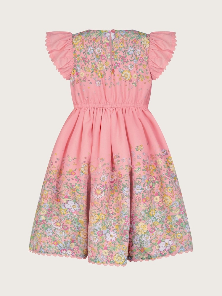 Monsoon Pink Floral Print Frill Sleeve Dress - Image 2 of 3