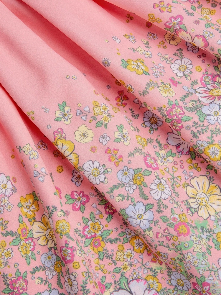 Monsoon Pink Floral Print Frill Sleeve Dress - Image 3 of 3