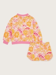Monsoon Pink 100% Cotton Sun Print Sweatshirt and Shorts Set - Image 2 of 3