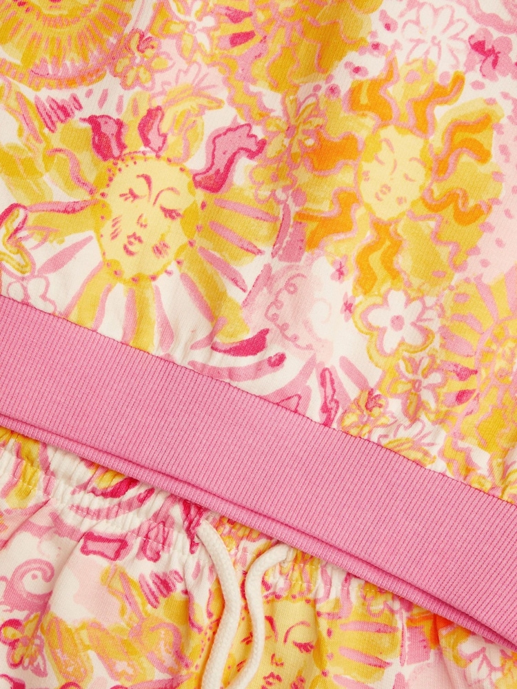 Monsoon Pink 100% Cotton Sun Print Sweatshirt and Shorts Set - Image 3 of 3