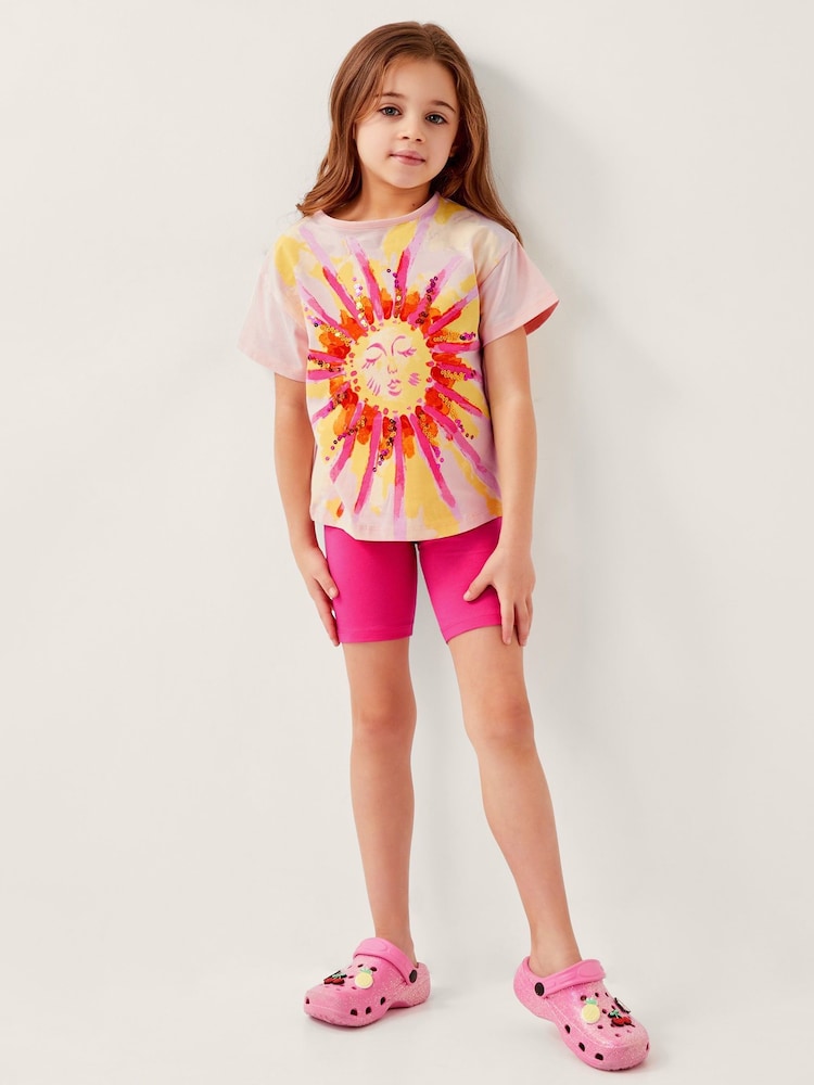 Monsoon Pink Sun Ray 100% Cotton Top and Shorts Set - Image 1 of 4
