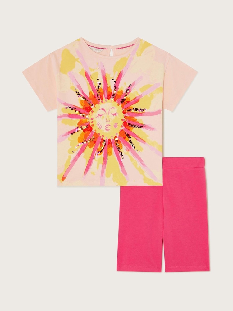 Monsoon Pink Sun Ray 100% Cotton Top and Shorts Set - Image 2 of 4