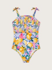 Monsoon Yellow Lemon Print Smocked Swimsuit - Image 1 of 3
