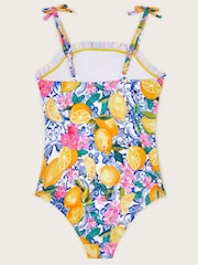 Monsoon Yellow Lemon Print Smocked Swimsuit - Image 2 of 3