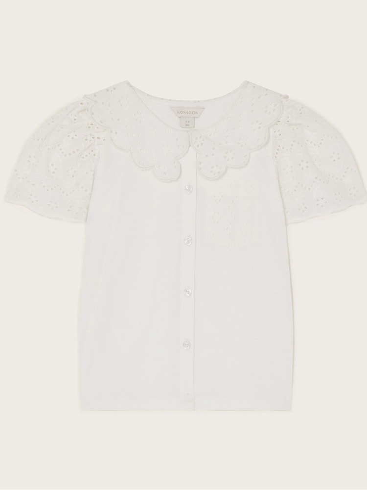 Monsoon White Jersey Broderie Blouse - Image 1 of 3