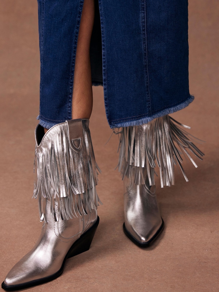Mint Velvet Annie Fringe Cowboy Boots - صورة 1 من 5