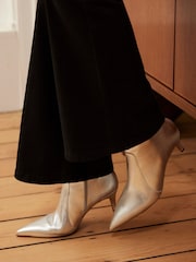 Mint Velvet Silver Kaia Leather Kitten Heel Boots - Image 1 of 5