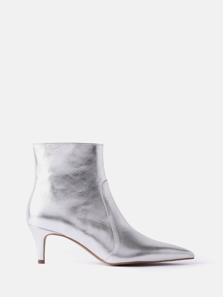 Mint Velvet Silver Kaia Leather Kitten Heel Boots - Image 2 of 5