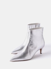 Mint Velvet Silver Kaia Leather Kitten Heel Boots - Image 3 of 5