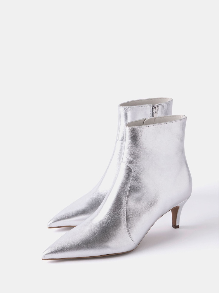 Mint Velvet Silver Kaia Leather Kitten Heel Boots - Image 3 of 5