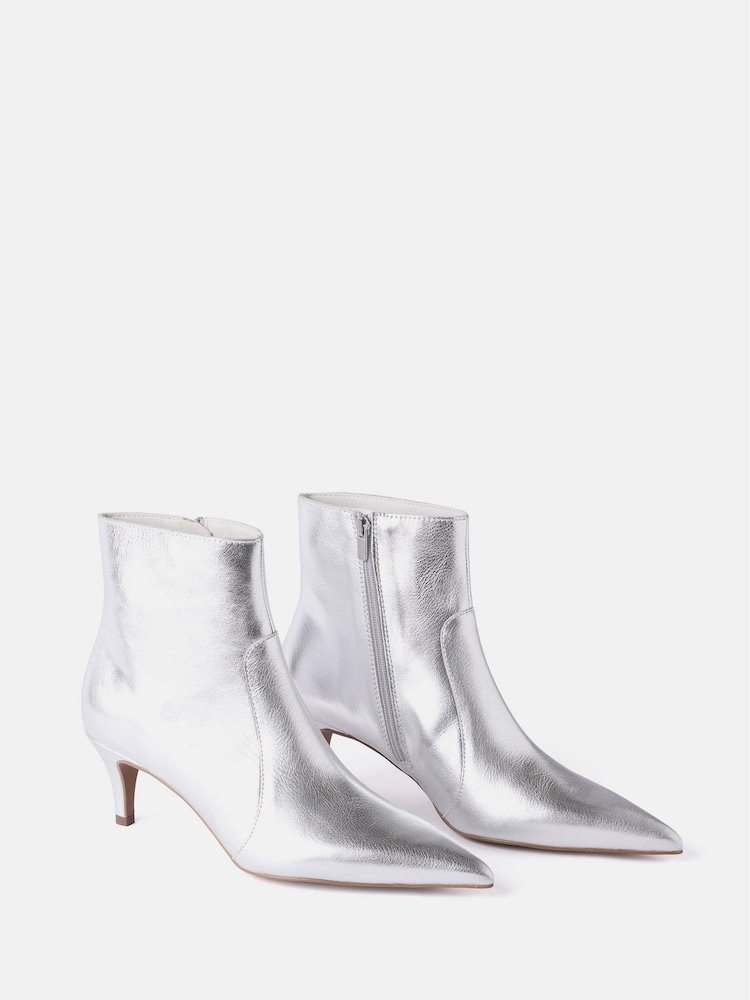Mint Velvet Silver Kaia Leather Kitten Heel Boots - Image 4 of 5