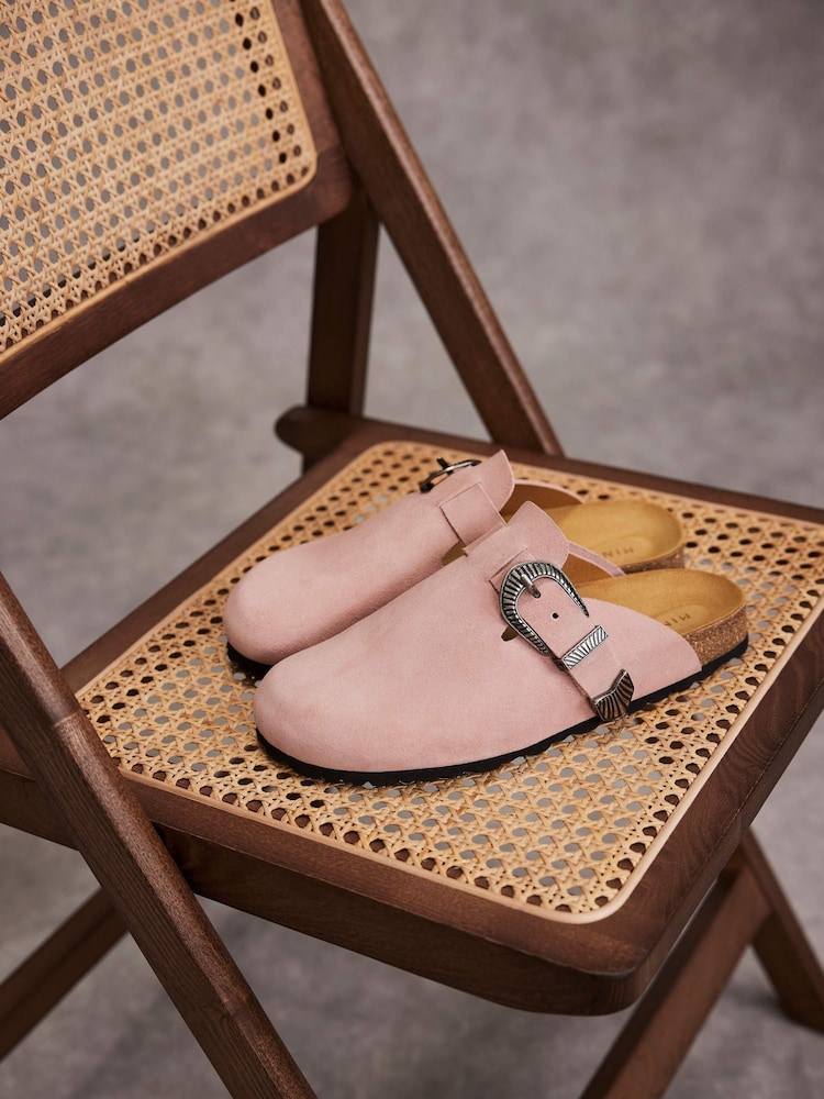 Mint Velvet Pink Roz Pink Western Suede Clogs - Image 2 of 7